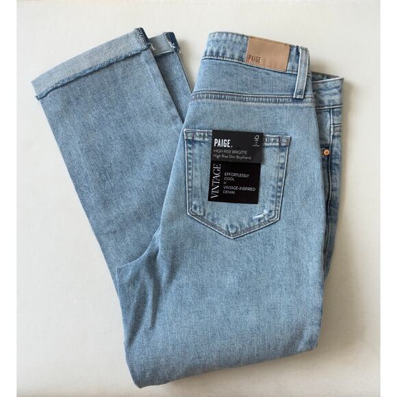 Paige High Rise Brigitte Raw Hem Cuf Cori Destructed Denim Jeans 27 NWT - Picture 4 of 6